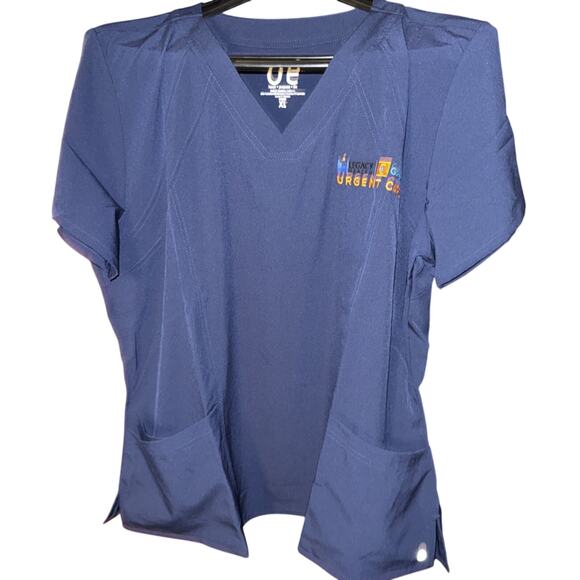 Barco One Scrub Top V-Neck Princess Perforated Womens Top 4 pocket Navy Blue XL - Picture 1 of 9